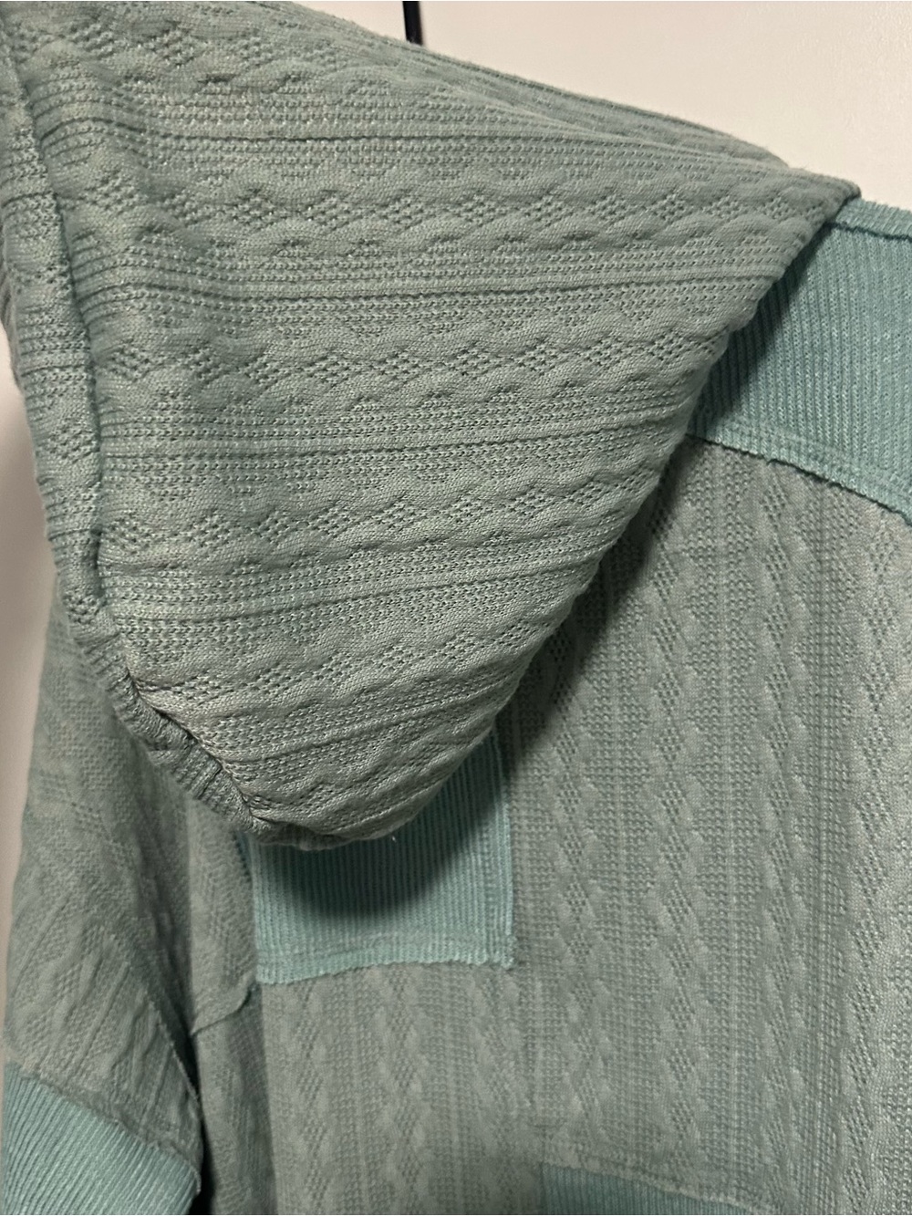 POL Patchwork Hooded Sweater Sage Teal M - Picture 5 of 7